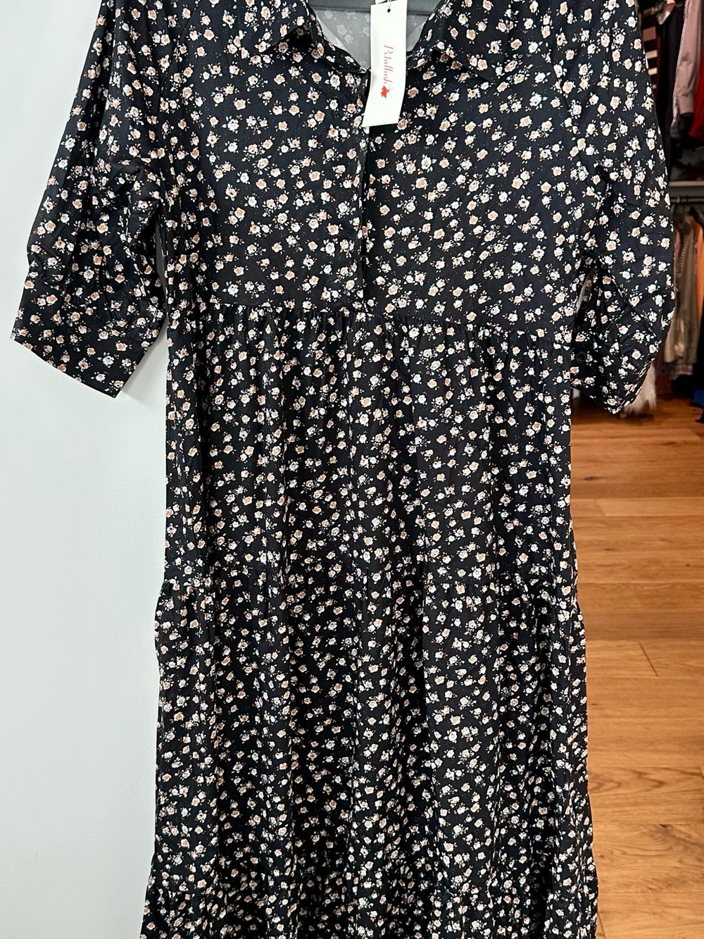 Petallush Black Maxi Dress with Cream Floral Print